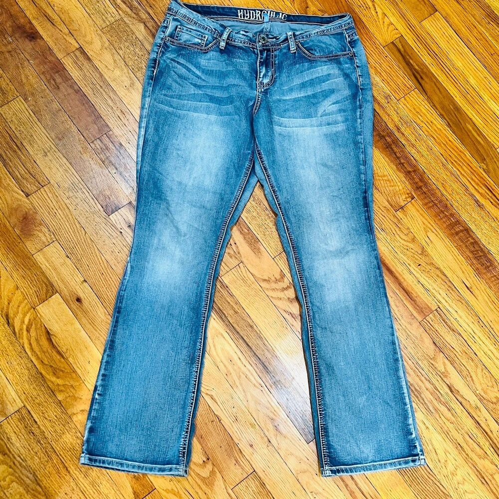 Hydraulic Bootcut Jeans Womens Size 10 Medium Wash Thick Stitch Beaded Pocket